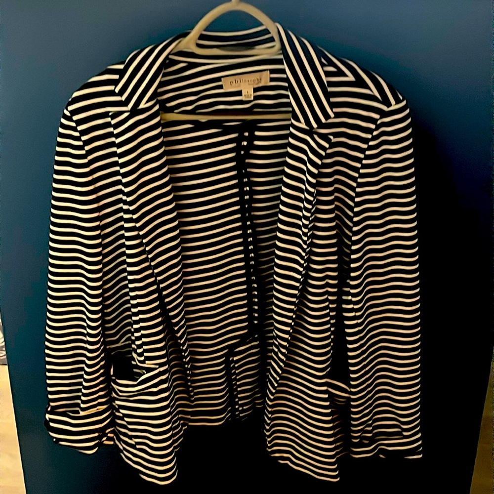 Philosophy Blazer; Striped Black and White